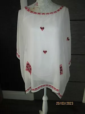 Ladies Next White/Red Patterned Kaftan/Tunic Top Size UK 10 VGC • $1.85