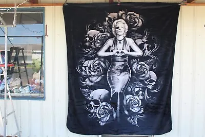 Marilyn Monroe Skull Skulls Rose Roses Day Of Dead Queen Size Blanket Bedspread • $59.10