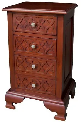 Gothic Inspired Carved Details Solid Mahogany Four Drawer Bedside Table BS037 • £295