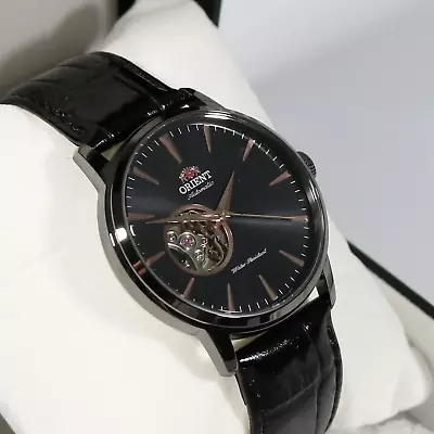 Orient Open Heart Black Dial Leather Strap Dress Watch FAG02001B0 • $194.99