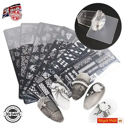 2PCS Nail Stamping Plate Stamper Scraper Set Lace Floral Nail Art Transfer Kit • £4.45