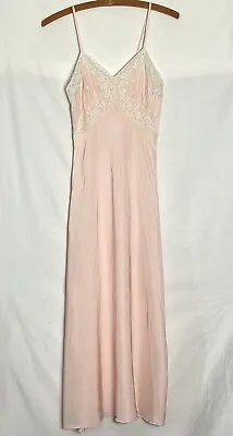 Vintage Pink Polka Dot Slip Dress Cream Lace Boudoir Hollywood Glamour Sz 32 • $35