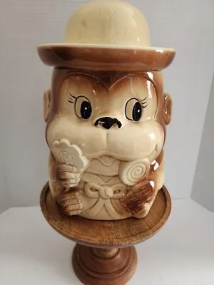 Vtg 10.5  Tall Ceramic Brown Monkey Cookie Jar W/Sailor Hat-1960's-Japan • $38