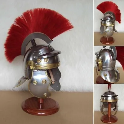 Medieval Roman Centurion Helmet With Thick Red Plume ~ Re-enactment Role-play • £58.99