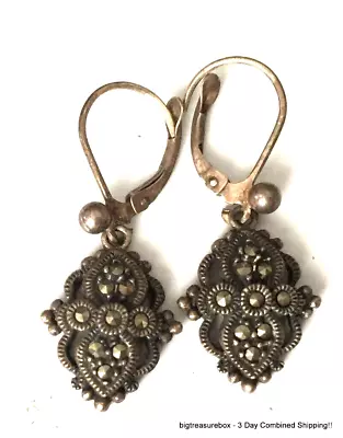 Vtg Earrings MARKED Judith Jack 925 STERLING SILVER Pierced Dangle Marcasite  • $1.25