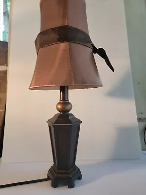  Brown Mid Century Modern Bamboo Etched Metal Look Table Lamp (replica) • $25
