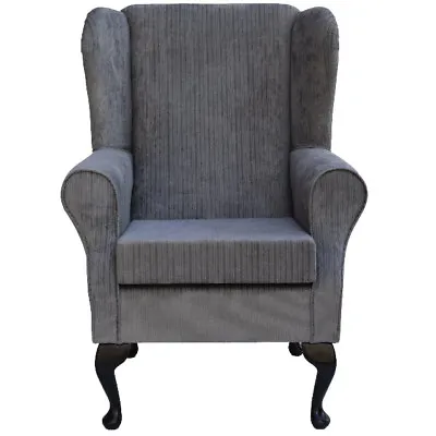 High Wing Back Fireside Chair Slate Topaz Fabric Seat Easy Armchair Queen Anne • £438.70