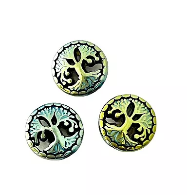 10 Grade A Hematite Tree Of Life Carved Cutout 12mm Metallic Flat Round Beads • $4.99