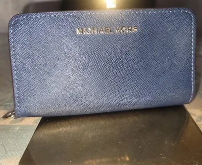 Michael Kors Navy Blue Saffiano Leather  Wallet Phone Case Wristlet-read Descrip • $18.50