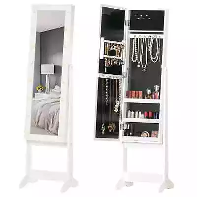 Free Standing LED Mirrored Jewelry Cabinet Jewellery Armoire Box Floor Organiser • £57.99