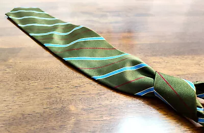 E. MARINELLA Napoli Handmade Tie Olive Green/blue/red Diagonal Stripe - RARE • $49