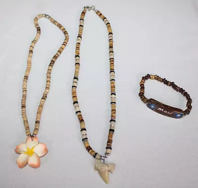 E4 - Fashion Jewelry LOT Of 2 Necklaces -Maui Bracelet Shark Tooth Flower Hawaii • $10