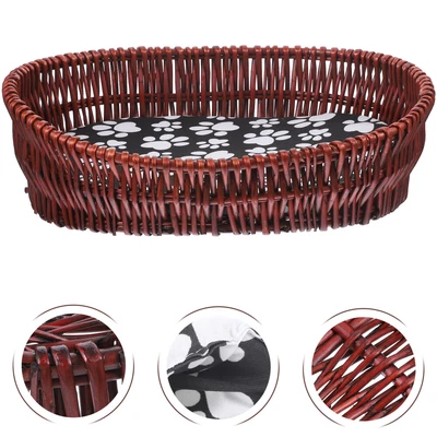 £26.08 • Buy  Wicker Bed Dogs Cats Cushion Bed Basket Rattan Hand Dogs Cats Indoor Sleeping