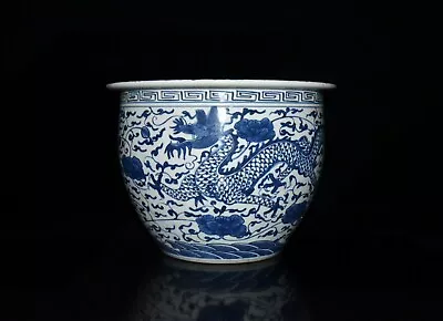 11.4  China Old Antique Qing Dynasty Blue White Porcelain Dragon Pattern Pot Jar • $207.49