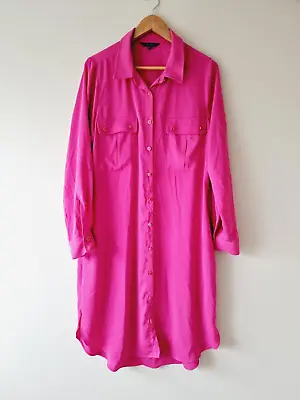 $38.50 • Buy PORTMANS Hot Pink Long Sleeve Button Down Shirt Dress SIZE 16