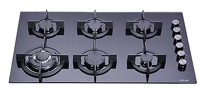 £344.98 • Buy MILLAR GH9061PB 6 Burner Built-in Gas On Glass Hob 90cm - Cast Iron Pan Stands