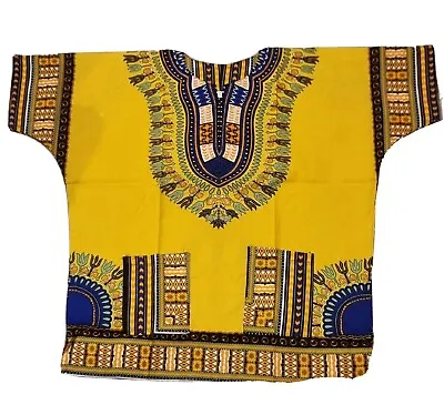Unisex Dashiki African Tribal Print Caftan Shirt Yellow - XL • £12