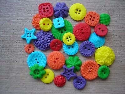 30 Edible Bright Rainbow Buttons For Cupcake / Cake Decorations Birthday • £5.50