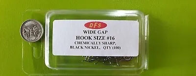 100 DFS Size #16 WIDE GAP FISHING HOOK Chemically Sharp Black Nickel Tackle • $14.60