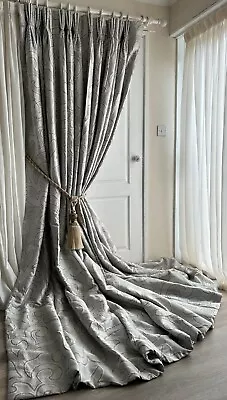 JANE CHURCHILL Silk Interlined Curtains Pair 56 W 118 D HUGE 3m Silver Grey • £1600