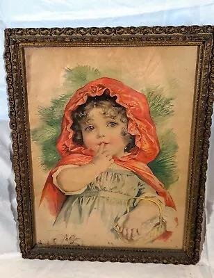 Late 1800s Little Red Riding Hood By Maud Humphrey Antique Wood Backed Frame • $65