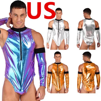 US Men Costume Adult Astronaut Outfit Halloween Cosplay Spaceman Zipper Bodysuit • $14.24
