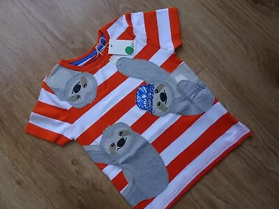 MINI BODEN Boys Orange White Sloth T Shirt Top AGE 4 - 5 YEARS NEW BNWT • £7