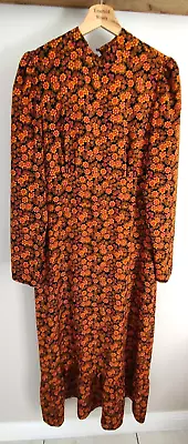 £9.99 • Buy TOPSHOP BLACK ORANGE FLORAL LONG DRESS - UK Size 12