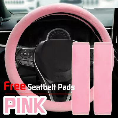 PINK Winter Girly Fluffy Car Steering Wheel Cover Seat Belt Shoulder Pad Cushion • $26.59