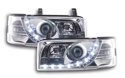 FK Set LED DRL Devil Eye Projector Headlights VW Transporter T4 90-96 Chrome RHD • $377.68