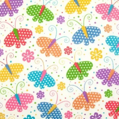 £1.50 • Buy Polycotton Fabric Butterflies Spotty Polka Dots Flower Butterfly