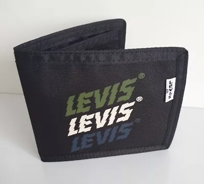 Levi's Black Bifold Nylon Wallet Hook&LoopPocket Money/Card Organiser 9.5x11.5cm • £14.77