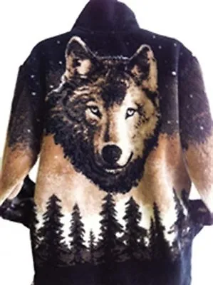 Black Mountain Starry Brown Wolf Ultra Plush Fleece Wolves Jacket New (Sm - 3x) • $69.99