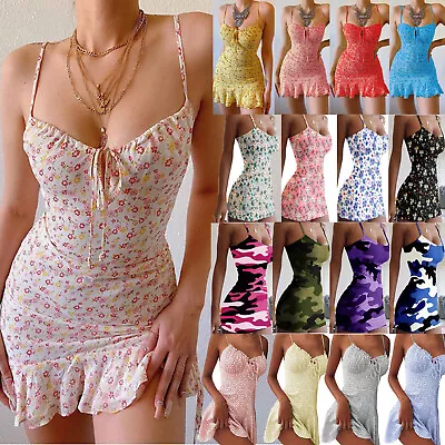 £7.92 • Buy Women Floral Mini Dress Skirt Bodycon Strappy Summer Party Sundress Clubwear*UK