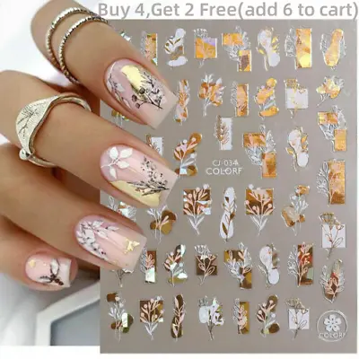 $1.42 • Buy 3D Nail Art Sticker Black Gold Flower Abtract Self-Adhesive Decal Art Decoration