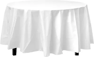 Mantel Plástico Redondo Blanco Mesa 84  Cubierta Premium Tela Paquete De 12 • $37.95