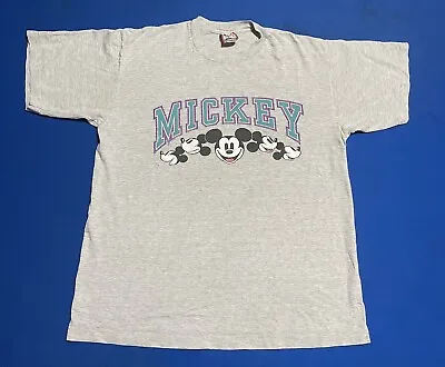 Vintage Disney Mickey Mouse Graphic T Shirt Striped Single Stitch 90s L/XL • $27.99