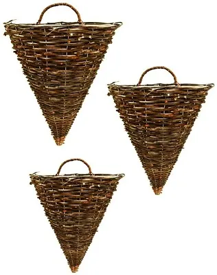 Rattan Hanging Wall Planter Plant Pot Basket Garden Flower Mounted Holder Cone • £9.99