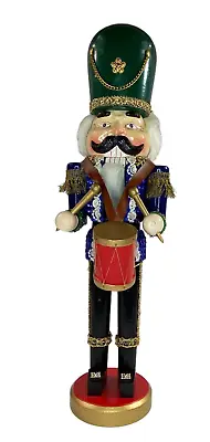 16” Drummer Nutcracker Blue Sequined Jacket Gold Ribbon Trim Resin Face • $21.99