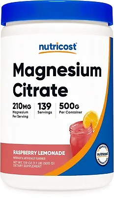 Nutricost Magnesium Citrate Powder (Raspberry Lemonade 500 Gram) • $22.95
