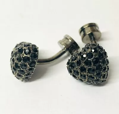 £11.75 • Buy  LOVE HEART Black Diamante & Gunmetal Cufflinks.  Birthday Christmas Gift  DCR
