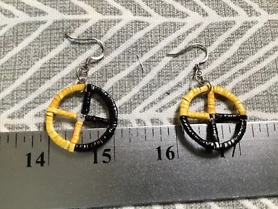 Porcupine Quilled Medicine Wheel Earrings Yellow And Black • $35