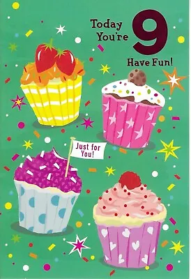 Age Nine 9th Girl Birthday Greeting Card 7 X5  Cupcakes • £1.95