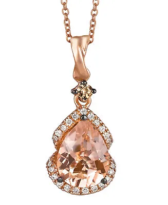 LeVian 14K Rose Gold Morganite Chocolate Diamond 1.35 Cts 18  Pendant Necklace • $880