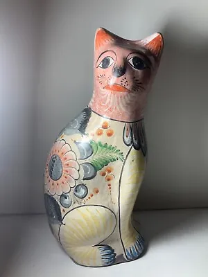 Vintage Tonala Burnished Clay Mexico Pottery Cat Sculpture 15 In. Signed • $225
