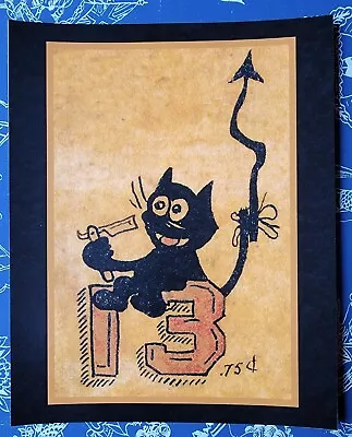 Antique Vintage Unknown Black Cat Lucky 13 Ftw Outlaw Tattoo Flash 8x10 Print • $20