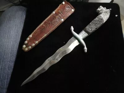 VTG G.C. Co. Solingen Germany  Fixed Blade Kris Knife Dagger Stag Lions Head • $125