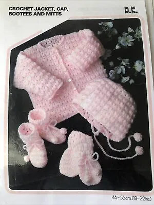 Vintage Crochet Pattern For Babys Jacket Cap Boots & Mitt  DK( B48 ) • £3.50