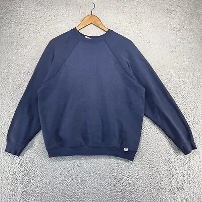 Vintage Discus Athletic Sweatshirt Men's Large Blue Blank Crewneck Raglan  80s • $29.83