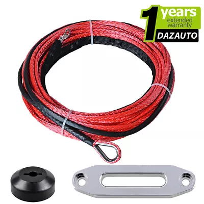 3/16  X 50' Red Synthetic Winch Rope Recovery Cable + Hawse Fairlead + Stopper • $29.98